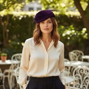 Vintage The Emporium Purple Wool Felt Feather Turban Hat Women’s Dress Hat VG